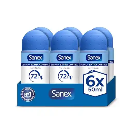 Pack de 12 desodorantes roll-on Sanex Dermo+ Extra Control (12x50 ml)