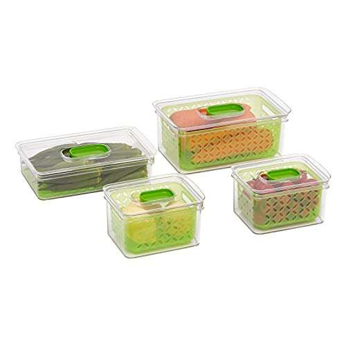 Juego de 4 recipientes de plástico sin BPA para conservación de alimentos Amazon Basics