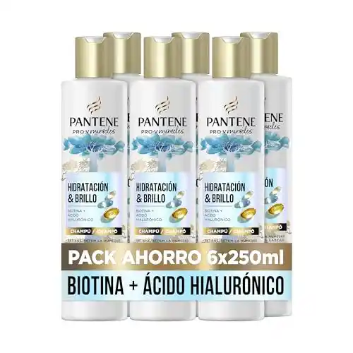 Pack 6x250ml Champú con Biotina Pantene Pro-V Miracles Hidratación y Brillo con Ácido Hialurónico